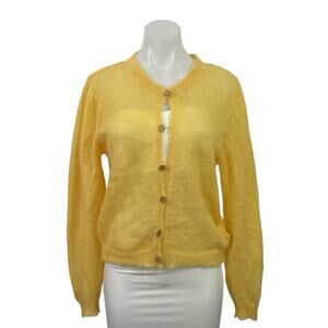 Two Thirds Women's Yellow Alpaca Button Down Long Sleeve Cardigan Sweater Top M